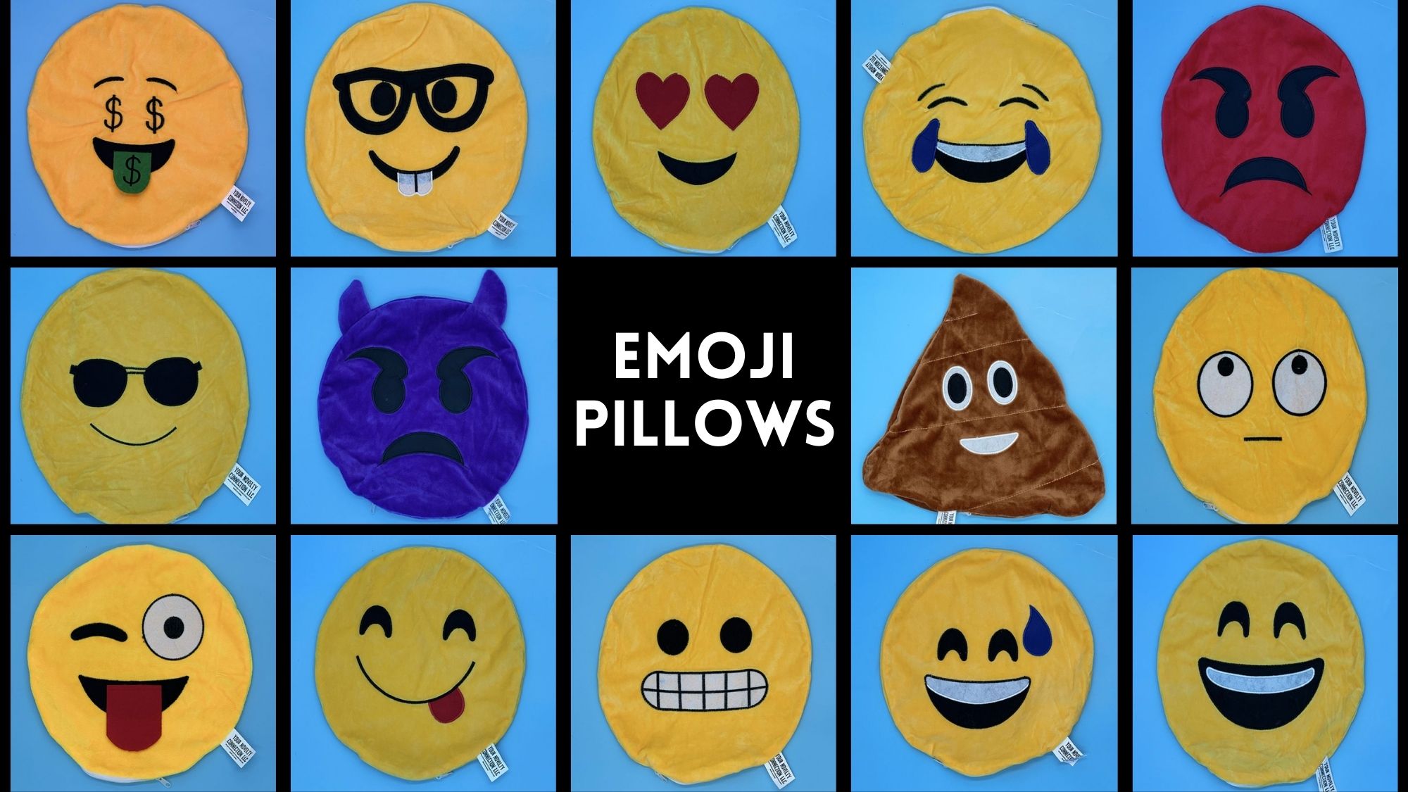 Assortment of emoji pillow options.