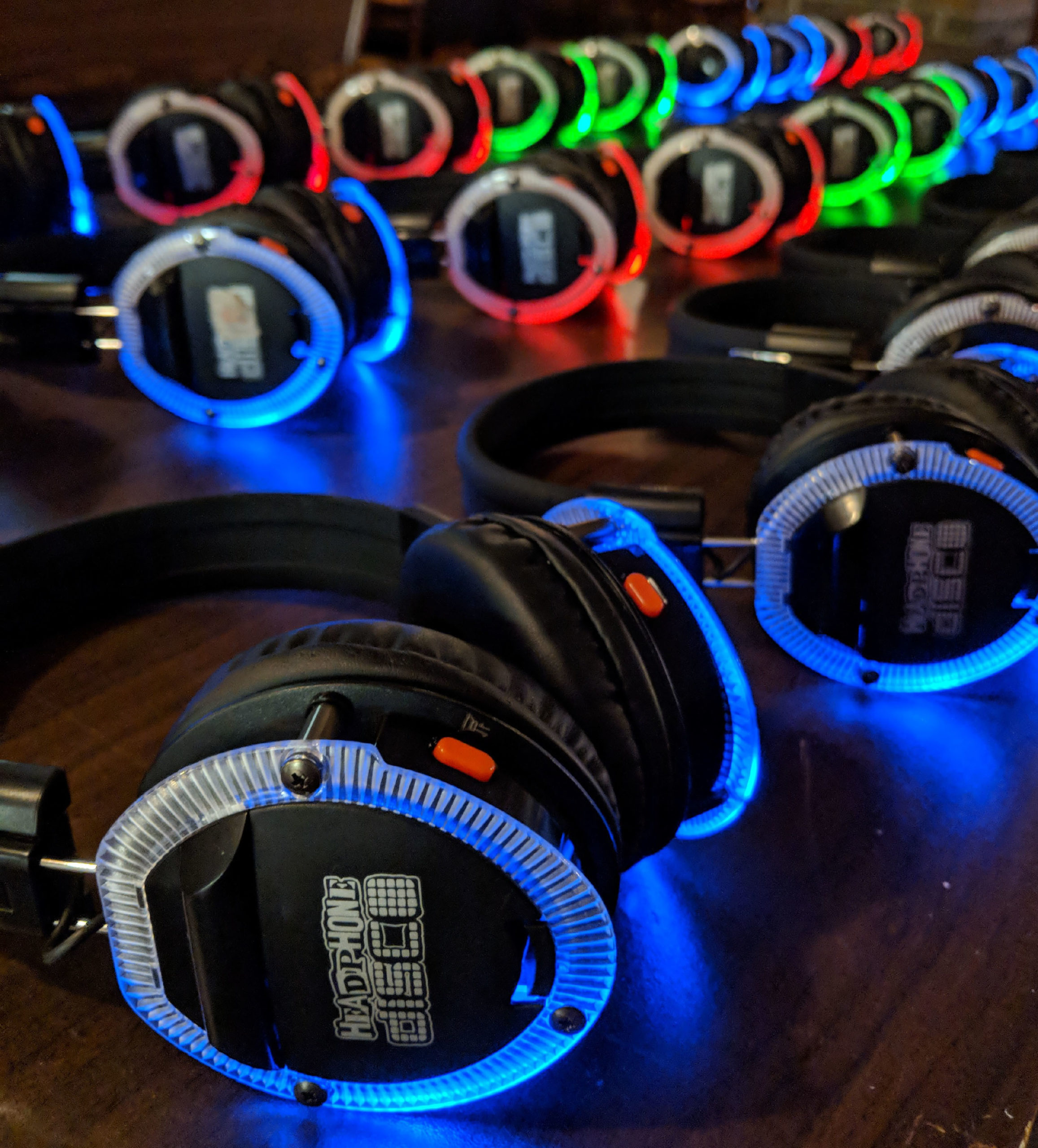 Light up headphones for Silent Disco.